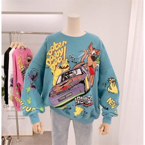 2021 Autumn New Women Cute Hoodies Harajuku Kawaii Sweatshirt Women O-Neck Cute Warm Cartoon Print Hoodies Pullover Sweatshirt