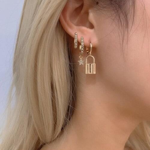 New Padlock Star Earrings Hoop Gold Small Hoop Lock Earrings For Women Girl Jewelry Hot