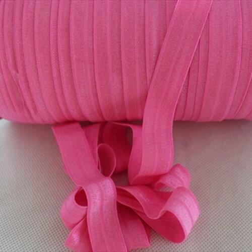 Solid Color Fold Over Elastic Ribbon-#156 hot pink-5/8 inch foe,100yards per lot