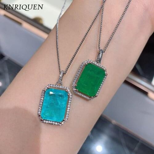 Paraiba Tourmaline Pendant Luxury 925 Sterling Silver Gemstone Aquamarine Stone Diamonds Necklace Jewelry Gift for Girlfriend