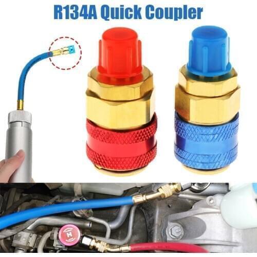 2pcs R134A Adapter Fittings High Low Quick Coupler Connector AC Car Air Conditioner Manifold Gauge Hose Connector 1/4 inch