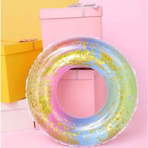 Rainbow Color Swimming Ring Inflatable Pool Floating Ring Round Shaped Swimming Pool Tube for Summer Vocation Beach Water