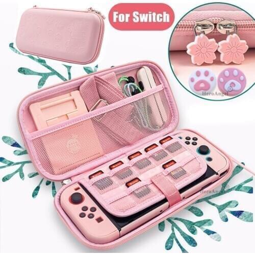 Portable Bag For Nintend Switch Case Pink Case Bag Portable Travel Protective Case Sakura-Pink PU Carrying For Switch Shell Case