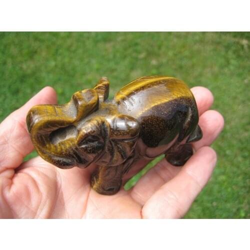 Natural Tigers Tiger Eye Elephant Carving Statue Thailand Stone Mineral Art