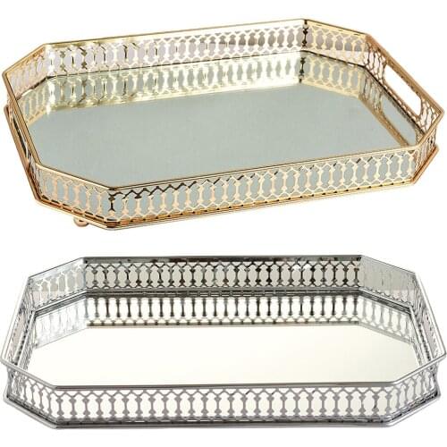 Rectangle Mirror Tray Cosmetic Perfume Storage Plates Perfume Retro Vanity Mirror Tray for Display Jewelry Dresser Mirror Decor