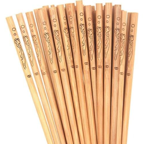 Five Pairs Chopsticks Carved Food Sticks Bamboo Chopsticks Set Durable Non-slip Anti-scalding Sushi Sticks For Dishwasher