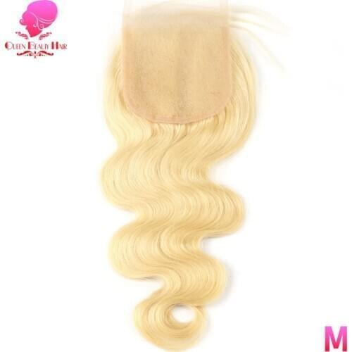 QUEEN BEAUTY 613 Blonde Brazilian Lace Closure Body Wave Remy Human Hair Closure Free/Middle Part Bleached Knots With Baby Hair