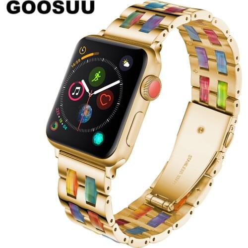 Resin Stainless Steel Strap for Apple Watch 44mm 40mm Noble Bracelet for Iwatch 38mm 42mm Series 6 5 4 3 2 1 SE Wristband
