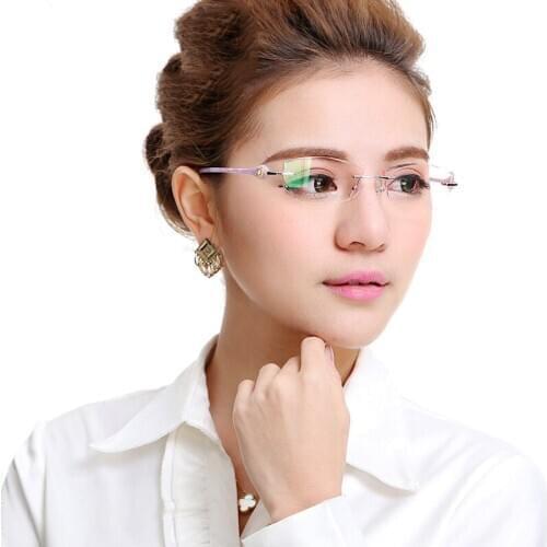 Diamond Trimmed Glasses Myopic Glasses Womens Rimless Trimmed Gradient Glasses Designer Glasses Rhinestone Glasses Frames