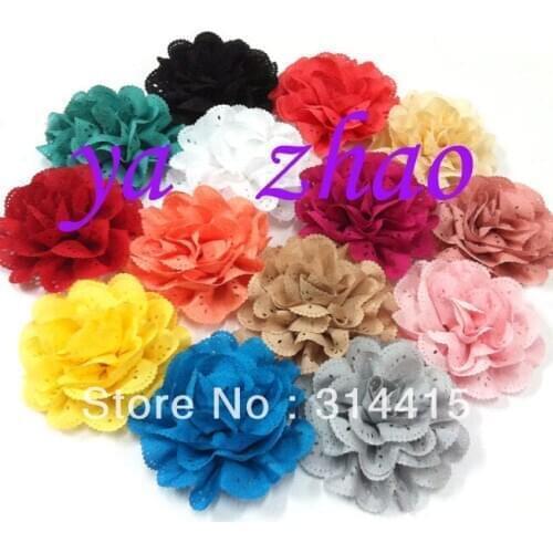 4" Eyelet Chiffon Flower Wedding Hair Flower 56pcs/lot, 14colors in stock, hair accessory