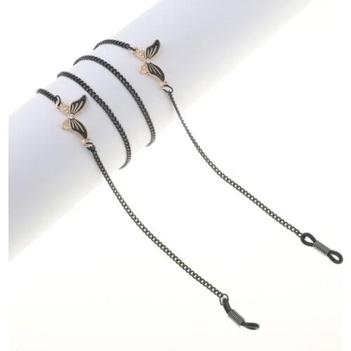 Metal Reading Glasses Hanging Neck Rope Black Handmade Butterfly Pendant Sunglasses Chain Cord Lanyard Eyewear Accessories