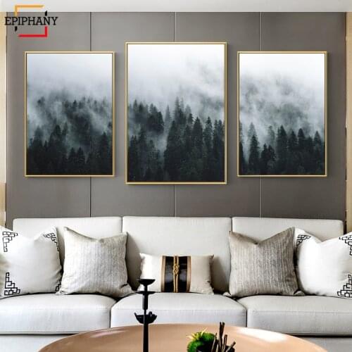 Modern Canvas Painting Forest Landscape Fog Print Nordic Wall Art Posters and Prints Scandinavian Wall Pictures for Living Room