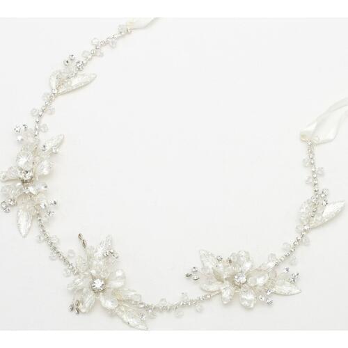 SLBRIDAL Handmade Wired Rhinestone Crystal Pearls Wedding Headband Bridal Hair Vine Hair Accessories Bridesmaids Women Jewelry