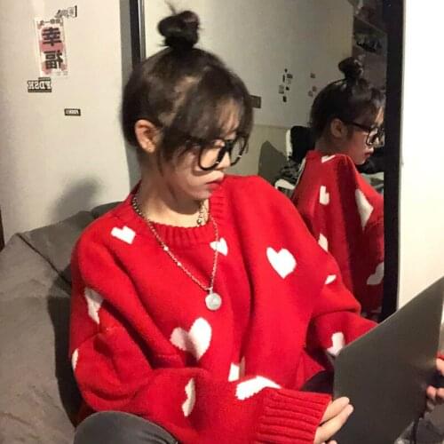 Nomikuma 2020 Autumn Winter Women Sweater Korean Love Heart Knitted Pullover Tops Causal Long Sleeve O-neck Pull Femme b037