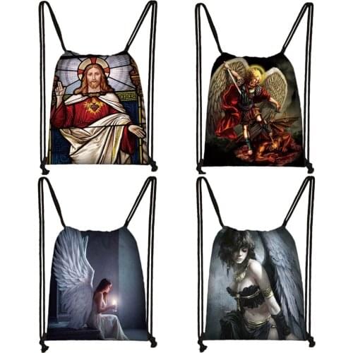 Vintage Jesus / Angel Print Drawstring Bag Women Men Backpack Fashion Storage Bag Teenager Boys Girls Daypack Bookbag Gift