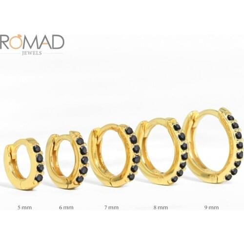 ROMAD 5/6/7/8/9mm S925 Sterling Silver Round Hoops Earrings Micro-inlaid Zircon Trend Jewelry Women Turquoise Earrings Brincos