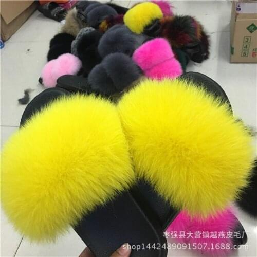 Fox Hair Slippers Women Fur Home Fluffy Sliders Plush Furry Summer Flats Sweet Ladies Shoes Large Size 45 Hot Sale Cute Pantufas