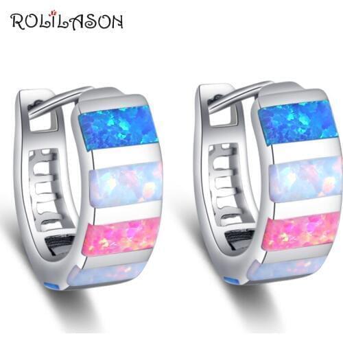 ROLILASON Gorgeous multicolor Fire Opal silver plated Cilp Earrings Anniversary Fashion Jewelry for Women OE755