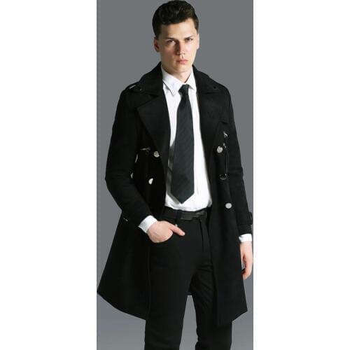 Plus Size S-6XL Men Autumn Casual Suede Trench Coat Spring Double Breasted Black Work Business Slim Fit Belted Army Green Trench