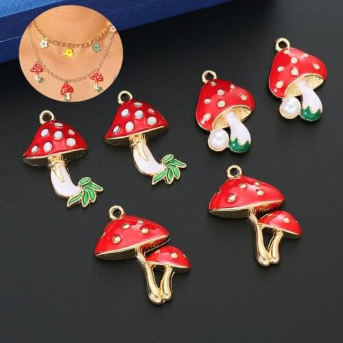10Pcs Colorful Alloy Drop Oil Mushroom Flower Pendant Cute Plant Jewelry Making Earrings Necklace Pendant Accessories Wholesale