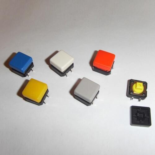 120pcs/lot 12*12*7.3mm DIP Tactile Push Button with Colorful Square Cap Tact Switches 12x12mm Colorful