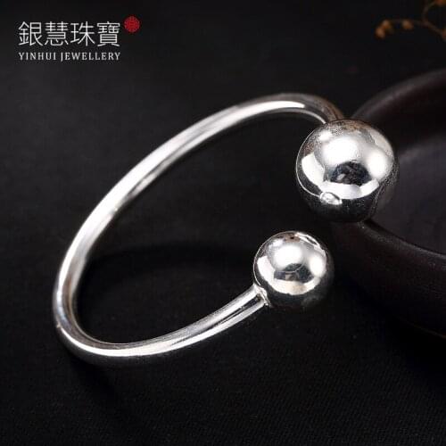 2018 Hot Sale S925 Pure Silver Han Edition Fashion Bracelets Smooth Sphere Contracted Open Ms Blasting Agent Wholesale