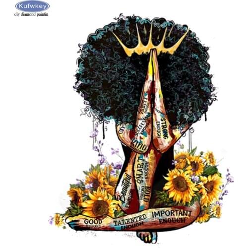 5D Diamond Painting Black Girl Flower 5D Diamond Embroidery Full Square Drill Cross Stitch Mosaic African Woman Graffiti Art