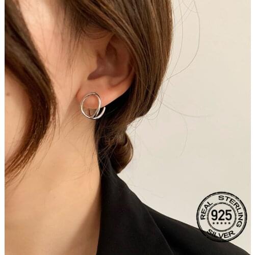 925 Sterling Silver Earrings For Women Gold Elliptical Cross Geometric Fashion Retro Design Girl Jewelry INEFFA Anti-Allergic