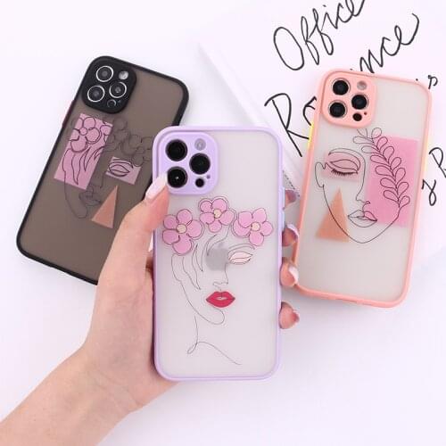 Abstract Creative Face Camera Lend Protection Phone Case For iPhone 11 12 Pro Max XR XS X 8 7 Plus Matte Shockproof Back Coque