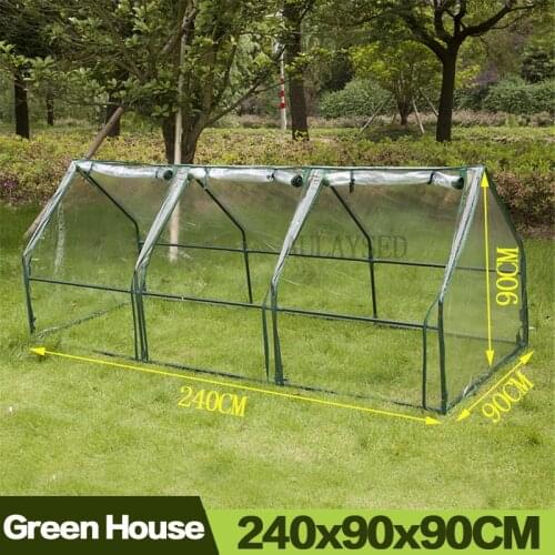 AULAYSED 240x90x90CM Household Plant Greenhouse Durable Insulation Flowers Zipper Mini Garden Cover (With Iron Frame)