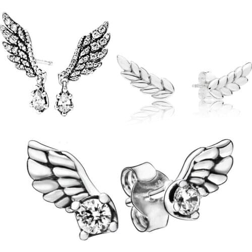 Bewill 2020 New 925 Silver Crystal Dangling Angel Wing Sparkling Angel Wing Stud Earrings Celestial Stars Earrings
