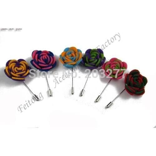 Double color mens Felt flowers lapel pin brooch pins 20pcs/lot 14color for your choice Free shipping