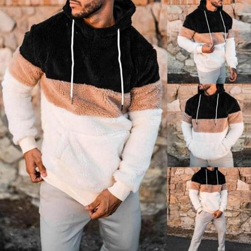 Double Sided Plush Pullover Hoodie Long Sleeve Autumn Winter Warm Front Pocket Warm Hooded Sweatshirt Outerwear for Outdoor