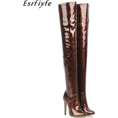 ESRFIYFE 2020 Sexy Stiletto Heels Women Booties Pu Leather Women High Heels Over The Knee Boots Fashion Botas Mujer Shoes Women