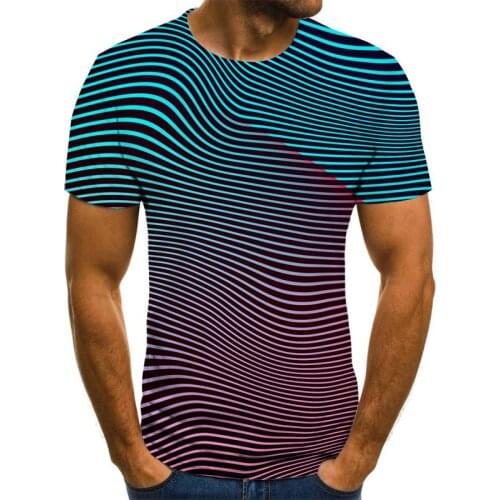 3D Striped Mens T-Shirts Summer Mens Singlets Everyday Casual Short-Sleeved Fashion Round Neck Shirt Trendy Streetwear