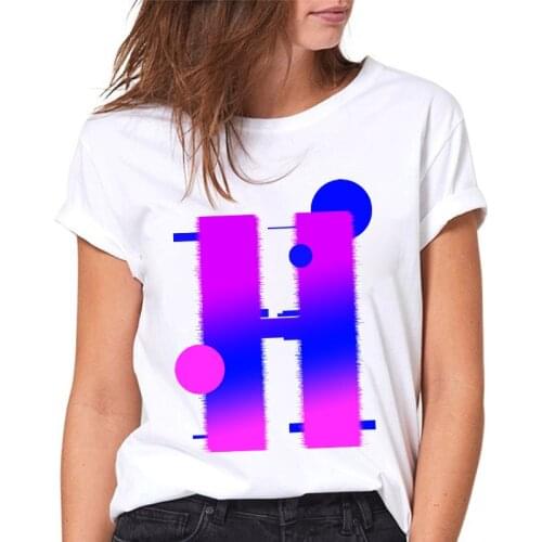 T-shirts Women Fashion Alphabet H Print 26 Alphabet 90s Female Tshirt Harajuku Casual Ladies Tee Tops Retro Female T shirt XXXL