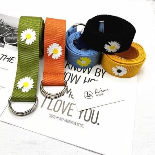 Canvas Belts for Women Little Daisies Flower Chain Belt Candy Color Teenager Girls Jeans All-Match Daisy Long Belt Waist Strap