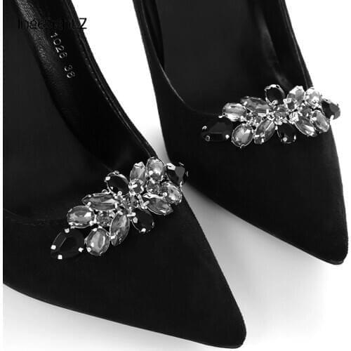 IngeSight.Z 2 Pieces Elegant Glass Drill Shoe Decoration Fashion Women Anklet Charm Crystal Shoe Clip Wedding Prom Accessories