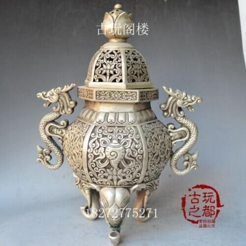 China white copper boutique collection carving dragon The Incense burner