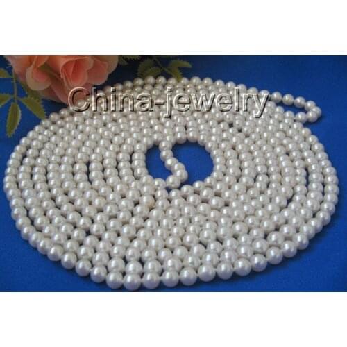 Selling Jewelry>>>100" 7-8mm natural round white freshwater pearl necklace