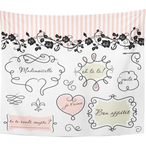 Line Flower Doodle Frames in French Style Border Vintage Heart Sketch Tapestry Home Decor Wall Hanging for Living Room Bedroom