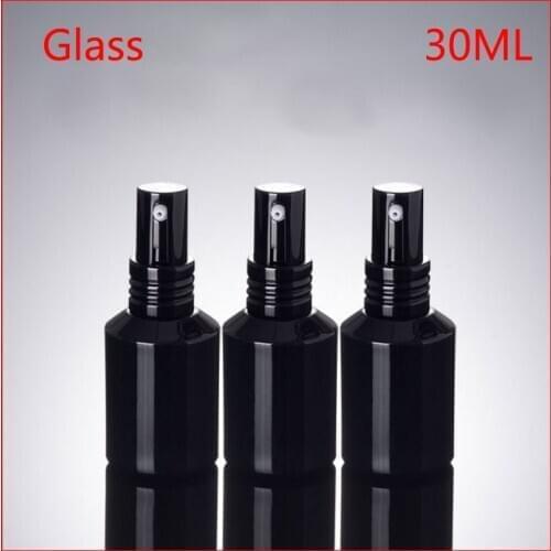 30ml Matt Black empty Glass Perfume Bottle W lotion pump Cosmetic Containers Emulsion Refillable Bottles
