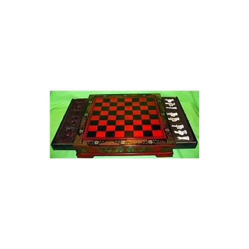 Copper Brass craft Chinese Old Collectibles Vintage 32 chess with wooden Coffee table decoration bronze factory outlets