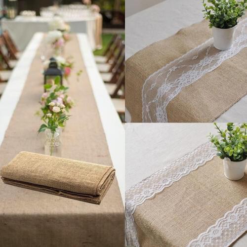 1pcs Burlap Table Runner Table Cloth Natural Jute for Christmas Wedding Party Decorations Universal Size
