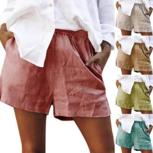 Fashing Summer Women Cotton Linen Shorts Leisure Loose Short Pants Elastic Waist Casual Fashion Candy Color Big Plus Size S-5XL