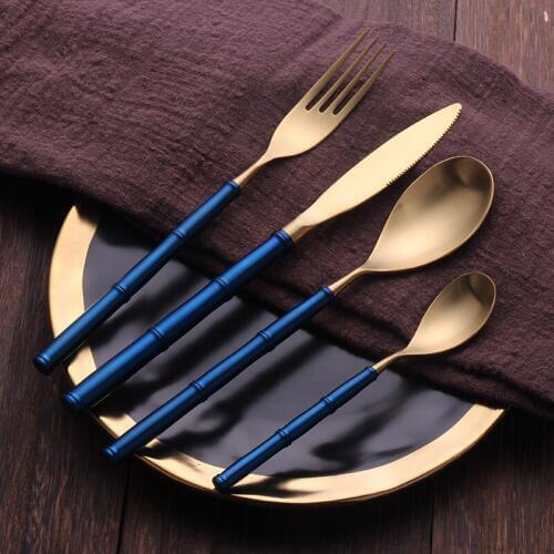 Tableware 4 Pcs/set Blue Forks Knife Spoons Dinnerware Set 304 Stainless Steel Western Cutlery Set Kitchen Food Drop Shipping