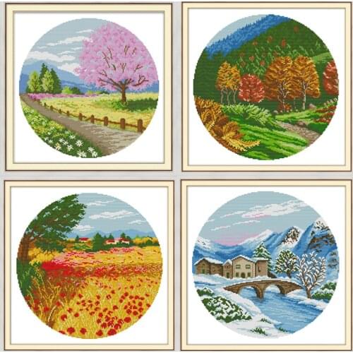 NKF Four Seasons Cross Stitch Kits Embroidery Needlework Set 11CT 14CT Chinese Cross Stitch Pattern for Home Decor
