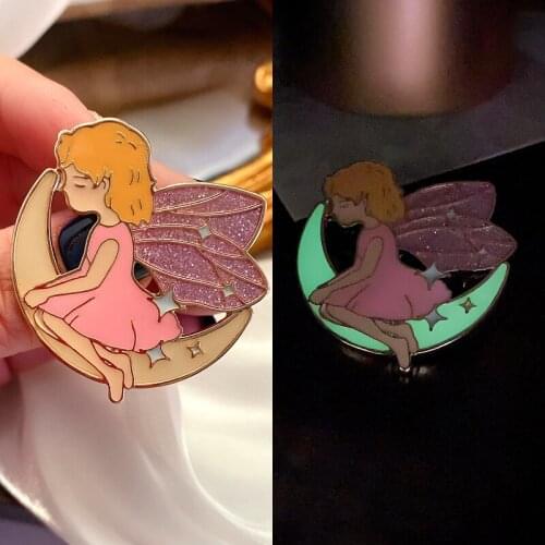 Night elves to original design luminous moon angel drip enamel brooch ins personality badge pin