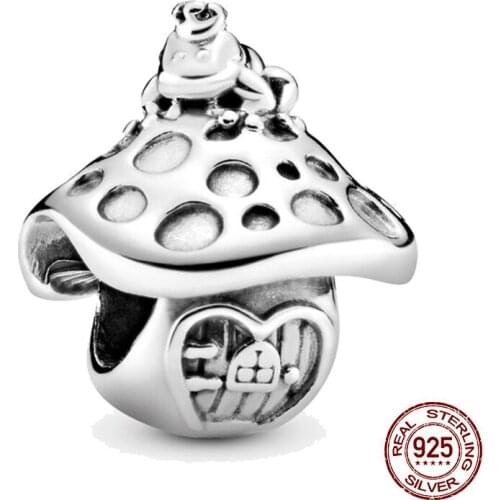 New 925 Sterling Silver Beads Cute Mushroom House Charm Fits Original Pandora Bracelets DIY Jewelry Making For Women Gifts