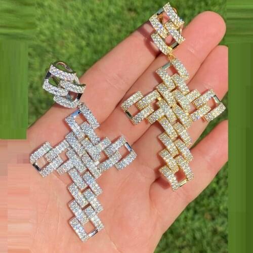 Top Quality 5A Cubic Zirconia CZ Cross Pendant Necklace Micro Pave Cubic Zirconia Cuban Chain Shape Crosses HipHop Jewelry